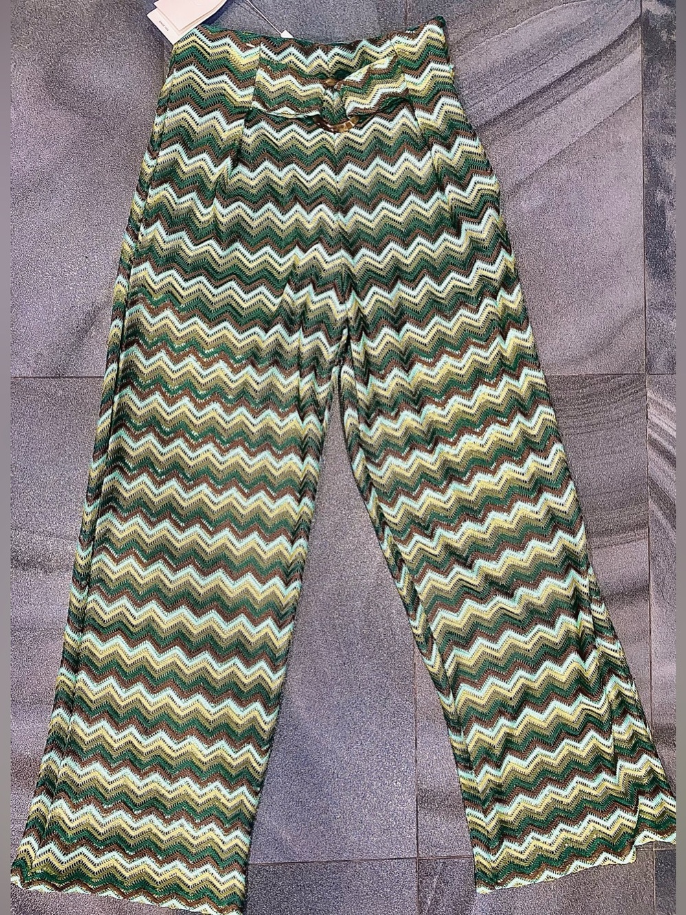 Women’s Q2 Women’s Wide Leg High Waist Chevron Crochet Knit Pants Sz M NWT